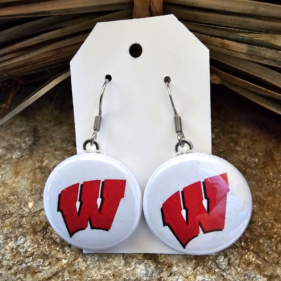 Wisconsin Badgers Earrings Ncaa Bucky Souvenir Alumni Pullman Dangle Drop Nwt